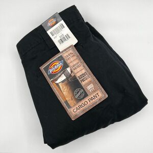 Dickies Cargo Pant Mens 36x30 Black NEW Loose Fit Cotton Workwear Casual